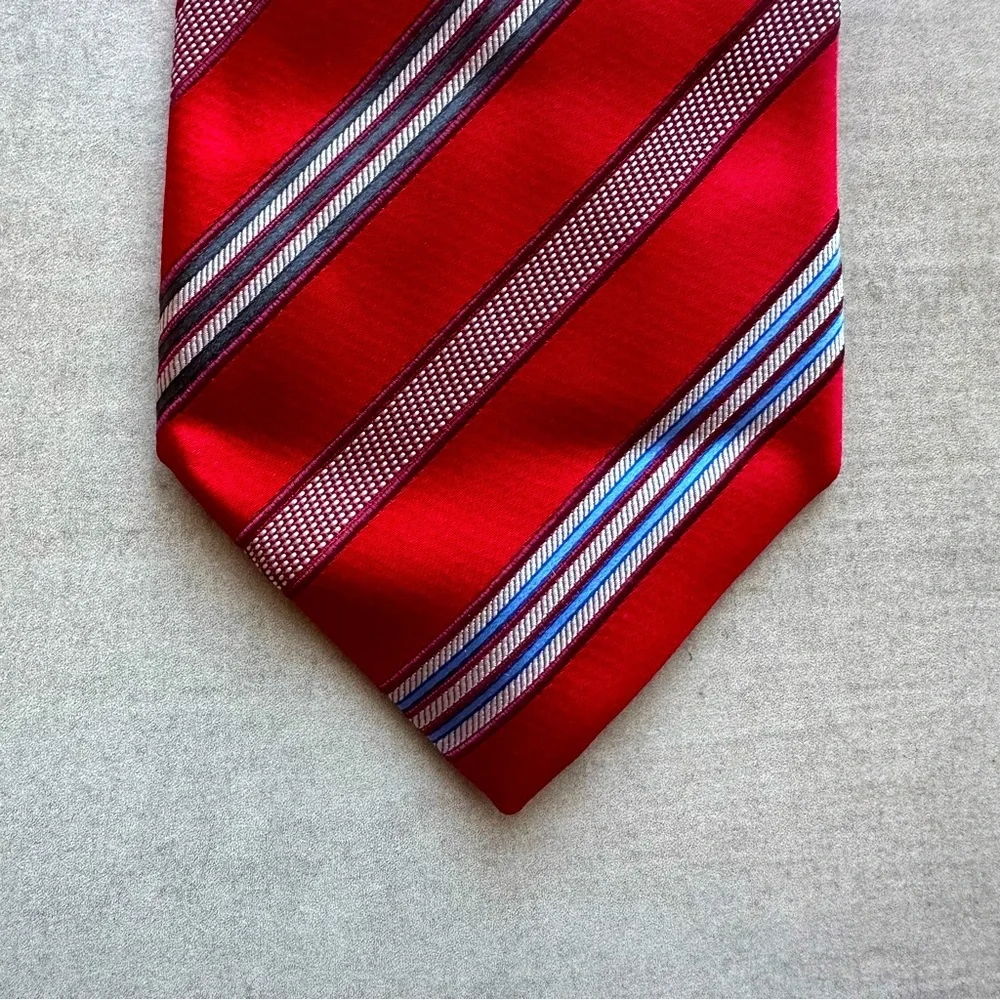 ZEGNA RECENT Red with Grey & Blue Stripes Tie